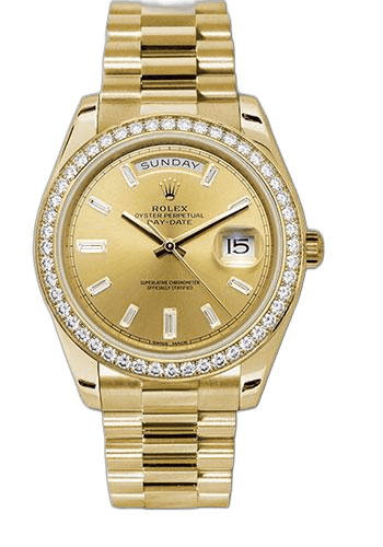 Rolex Day-Date 40 Yellow Gold — Champagne Baguette Diamond Dial | Ref. 228348RBR