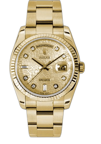 Rolex Day-Date 36 Yellow Gold — Champagne Jubilee Diamond Dial with Fluted Bezel | Ref. 118238