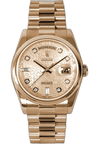 Rolex Day-Date Gold — Pink Champagne Jubilee Diamond Dial | Ref. 118205
