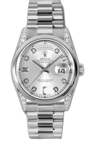 Rolex Day-Date 36 Platinum — Silver Diamond Dial | Ref. 118296