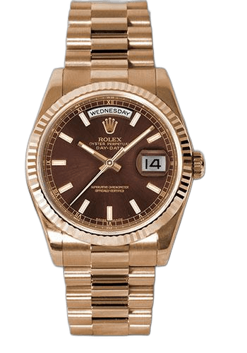 Rolex Day-Date 36 Yellow Gold Fluted Bezel — Chocolate Index Dial | Ref. 118235