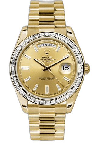 Rolex Day-Date 40 Yellow Gold — Champagne Baguette Diamond Dial | Ref. 228398TBR