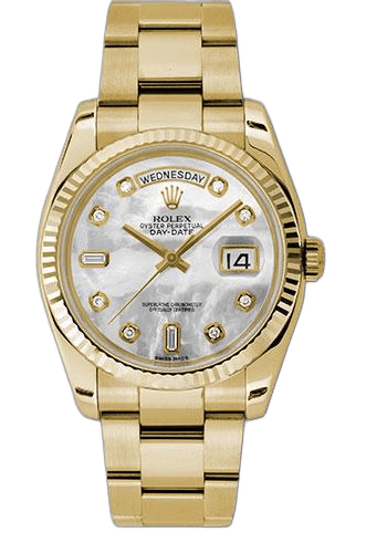 Rolex Day-Date 36 Yellow Gold — Fluted Bezel Mother-of-Pearl Diamond Dial | Ref. 118238