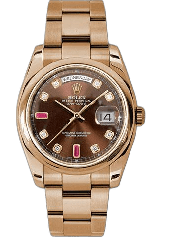 Rolex Day-Date 36 Everose Gold — Chocolate Diamond and Ruby Dial | Ref. 118205
