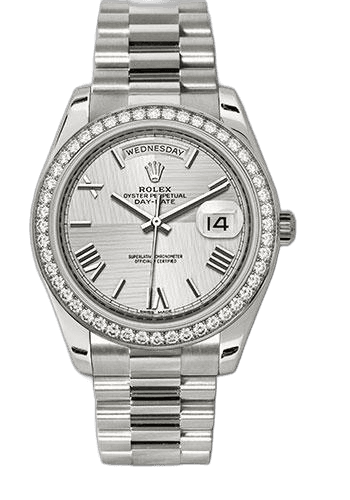 Rolex Day-Date White Gold — Silver Quadrant Motif Bevelled Roman | Ref. 228349RBR