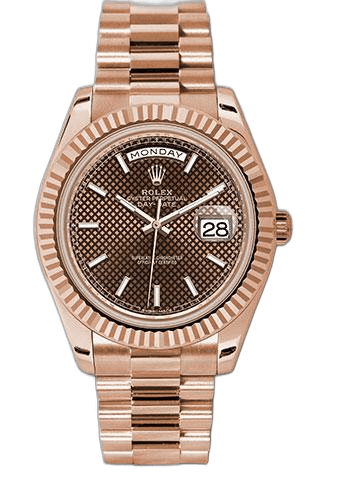 Rolex Day-Date 40 Gold — Chocolate Diagonal Motif Dial, Fluted Bezel | Ref. N/A