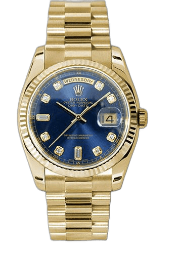 Rolex Day-Date Yellow Gold — Fluted Bezel Blue Diamond Dial | Ref. 118238