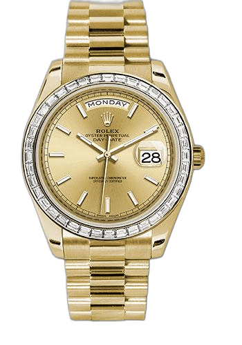 Rolex Day-Date 40 Yellow Gold — Champagne Index Dial Diamond Bezel | Ref. 228398TBR