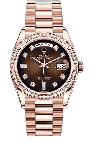 Rolex Day-Date 36 Gold — Diamond Bezel Brown Ombre Diamond Dial | Ref. 128345RBR