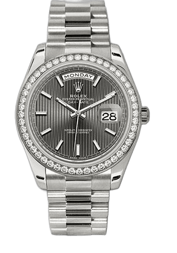 Rolex Day-Date 40 White Gold — Dark Rhodium Stripe Motif Index Dial | Ref. 228349RBR