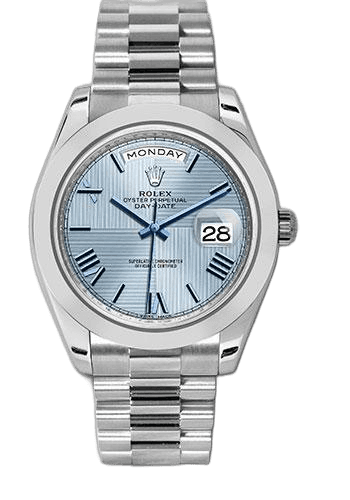 Rolex Day-Date 40 Platinum — Ice Blue Quadrant Motif Bevelled Roman Dial | Ref. 228206