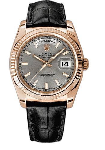 Rolex Day-Date 36 Gold — Fluted Bezel Rhodium Index Dial | Ref. 118135