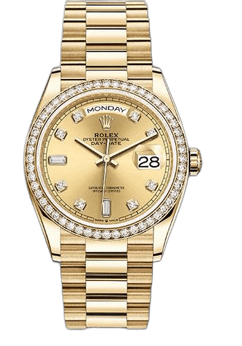 Rolex Day-Date 36 Yellow Gold — Champagne Diamond Dial | Ref. 128348RBR
