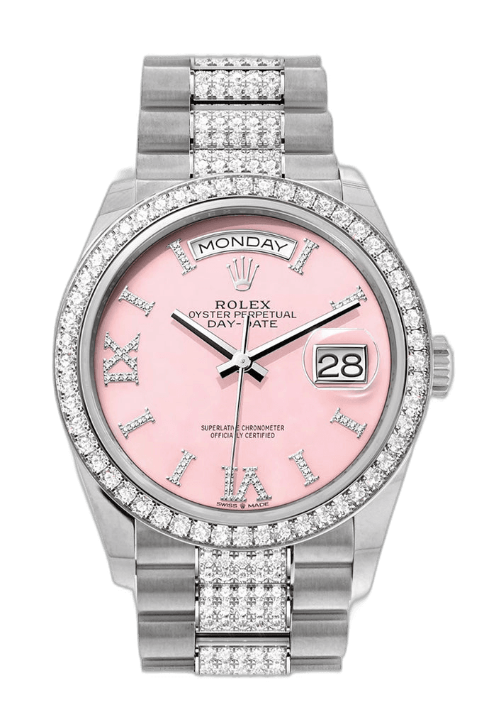 Rolex Day-Date 36 White Gold — Opal Diamond Dial, Diamond Bezel | Ref. 128349RBR