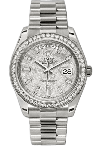 Rolex Day-Date 40 White Gold — Meteorite Baguette Diamond Dial, Diamond Bezel | Ref. 228349RBR