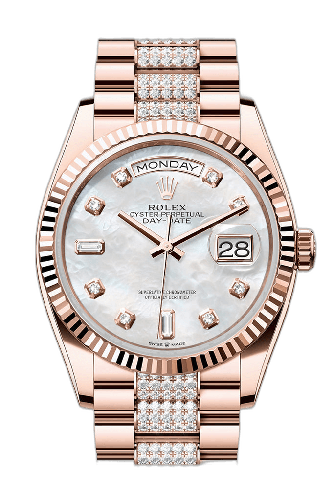 Rolex Day-Date 36 Everose Gold — Mother-of-Pearl Diamond Dial | Ref. 128235