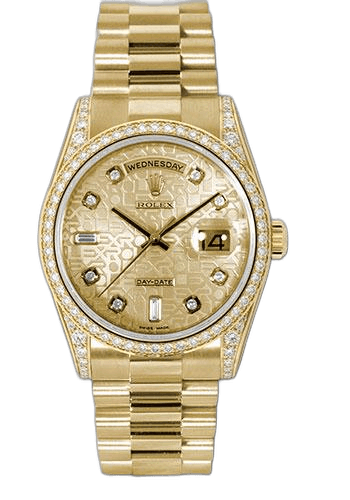 Rolex Day-Date 36 Yellow Gold — Champagne Jubilee Diamond Dial | Ref. 118388