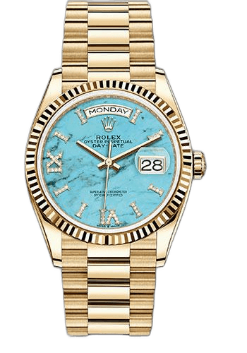 Rolex Day-Date 36 Yellow Gold — Champagne Index Dial, Fluted Bezel | Ref. 128238