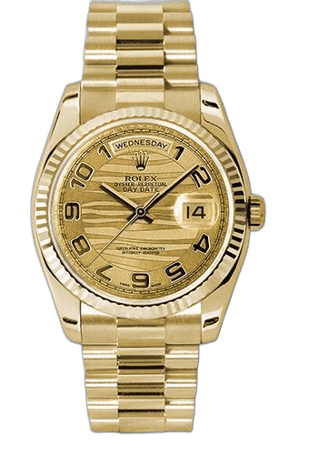 Rolex Day-Date 36 Yellow Gold — Champagne Wave Arabic Dial | Ref. 118238