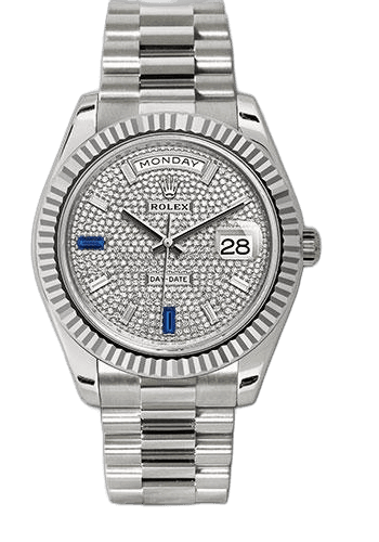 Rolex Day-Date 40 White Gold — Diamond Pavé & Baguette Diamond Dial