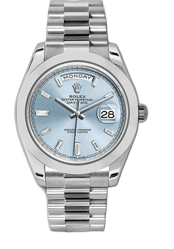 Rolex Day-Date Platinum — Ice Blue Baguette Diamond Dial | Ref. 228206