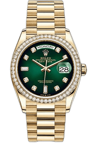 Rolex Day-Date 36 Yellow Gold — Green Ombré Diamond Dial | Ref. 128348RBR