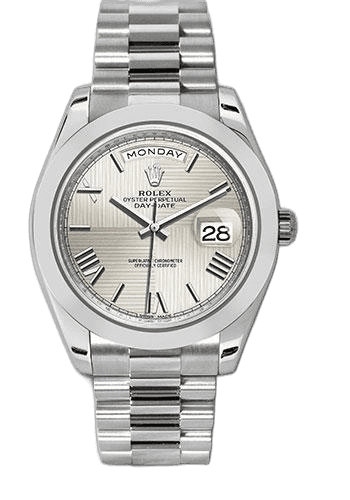 Rolex Day-Date 40 Platinum — Silver Quadrant Motif Bevelled Roman Dial | Ref. 228206