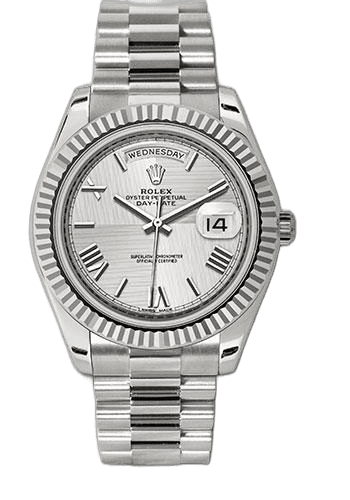 Rolex Day-Date 40 White Gold — Fluted Bezel Silver Quadrant Motif Bevelled Roman | Ref. 228239