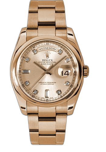 Rolex Day-Date 36 Gold — Pink Champagne Diamond Dial | Ref. 118205