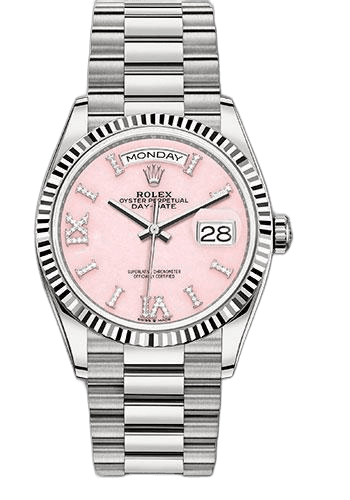 Rolex Day-Date 36 White Gold — Pink Opal Diamond Dial | Ref. 128239