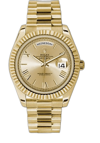 Rolex Day-Date 40 Yellow Gold — Fluted Bezel, Champagne Roman Dial | Ref. 228238
