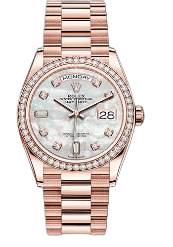 Rolex Day-Date 36 Everose Gold — Mother-of-Pearl Diamond Dial, Diamond Bezel | Ref. 128345RBR