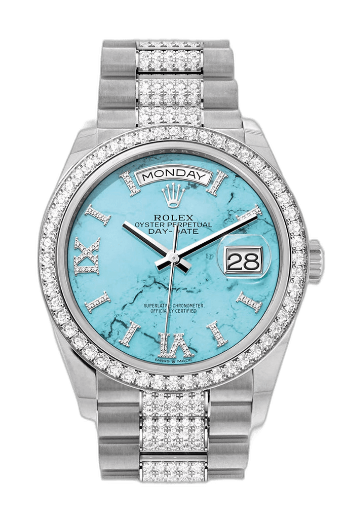 Rolex Day-Date 36 White Gold — Turquoise Diamond Dial | Ref. 128349RBR