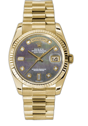 Rolex Day-Date 36 Yellow Gold — Fluted Bezel Dark Mother-of-Pearl Diamond Dial | Ref. 118238