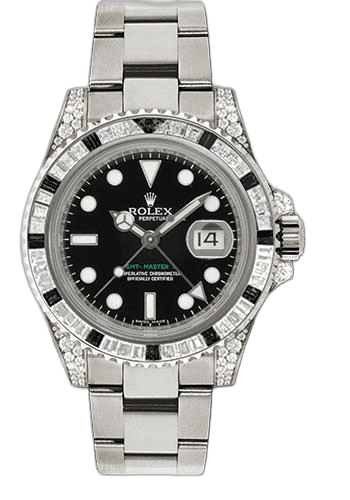Rolex GMT-Master II White Gold — Black Dial, Diamond & Black Sapphire Bezel | Ref. 116759SANR