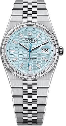 Rolex Land-Dweller 36 Platinum — Ice Blue Dial, Baguette Diamond-Set Bezel | Ref. 127286TBR