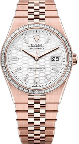 Rolex Land-Dweller 40 Everose Gold — White Dial, Baguette Diamond Bezel | Ref. 127385TBR