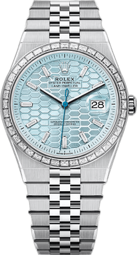 Rolex Land-Dweller 36 Platinum — Ice Blue Honeycomb Motif Dial | Ref. 127386TBR