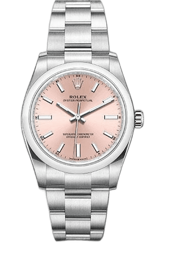 Rolex Oyster Perpetual 34 Oystersteel — Pink Index Dial | Ref. 124200