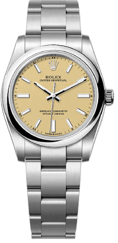 Rolex Oyster Perpetual 34 Oystersteel — Beige Dial | Ref. 124200
