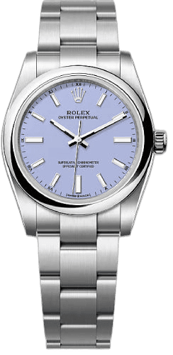 Rolex Oyster Perpetual 34 Oystersteel — Lavender Dial | Ref. 124200