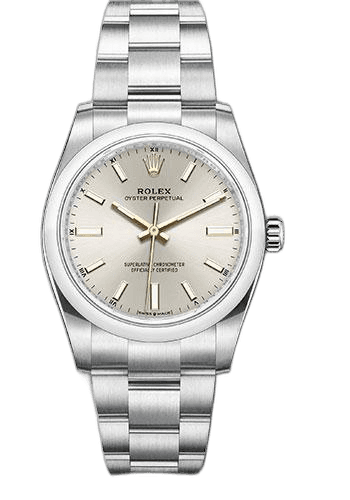 Rolex Oyster Perpetual 34 Oystersteel — Silver Index Dial | Ref. 124200