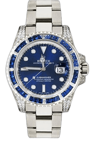 Rolex Submariner 41 White Gold — Blue Dial with Sapphire & Diamond Bezel