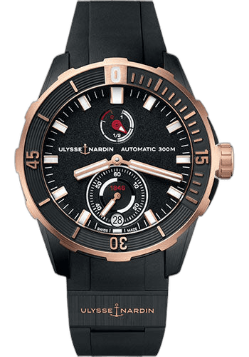 Ulysse Nardin Diver Chronometer Watch 44mm Rose Gold Black Dial