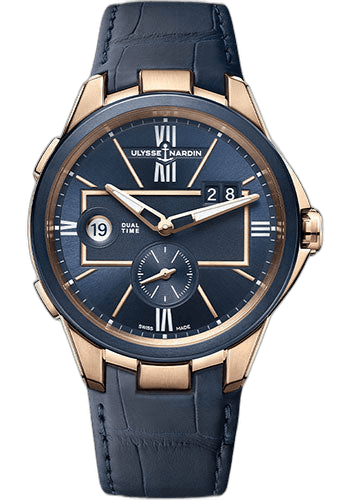 Executive Dual Time 42 mm Beware of Blast - Rose Gold Case - Blue Dial - Leather Strap 42mm — Ulysse Nardin
