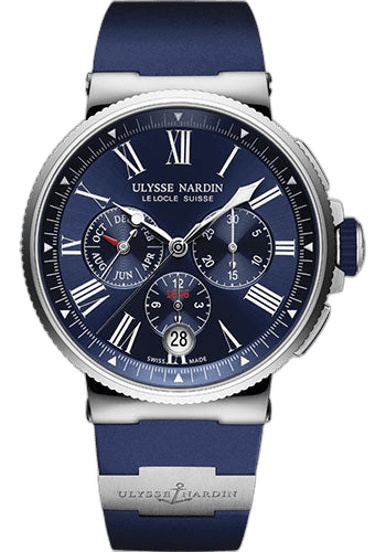 Ulysse Nardin Marine Chronograph Watch 43mm Steel Blue Dial Timepiece