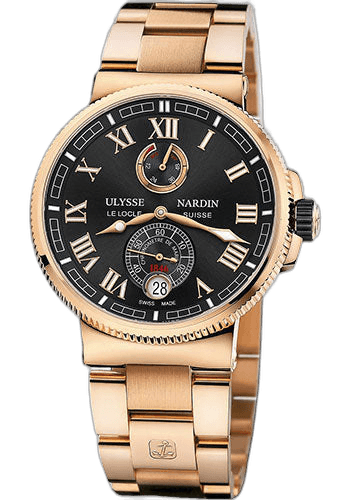 Ulysse Nardin Marine Chronometer Manufacture Watch 43mm Rose Gold Black Dial