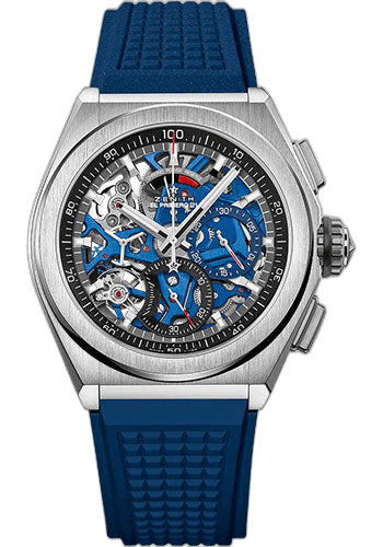 Zenith Defy El Primero 21 Titanium — Openworked 1/100th Chronograph Blue Rubber | Ref. 95.9002.9004/78.R590