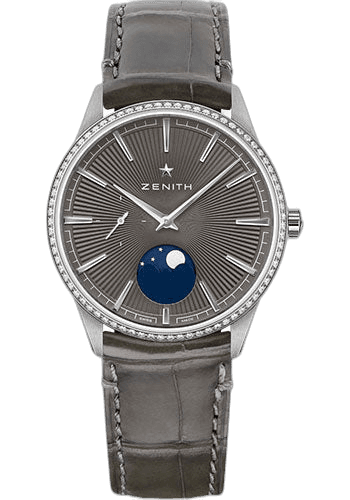 Zenith Elite Steel — Diamond Bezel Slate-Grey Sunray Dial | Ref. 16.3200.692/03.C833