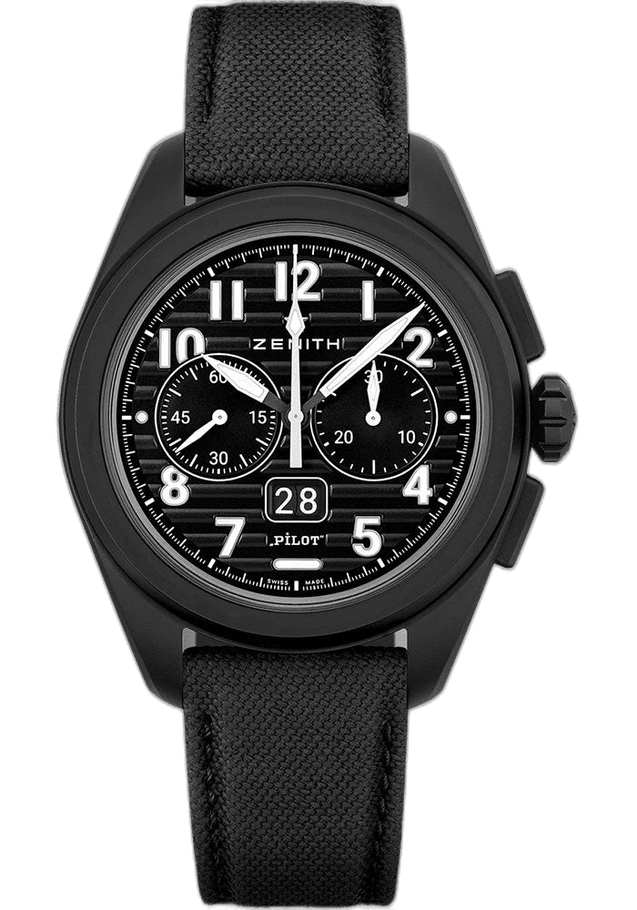 Zenith Pilot Big Date Flyback Ceramic — El Primero Black Grooved Dial | Ref. 49.4000.3652/21.I001